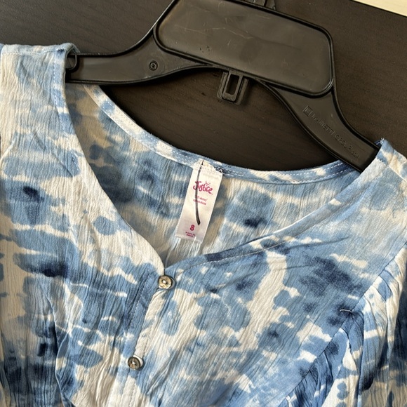 Justice Girls Blue and White Short Sleeve Ruffle Detailing Top - Picture 3 of 12